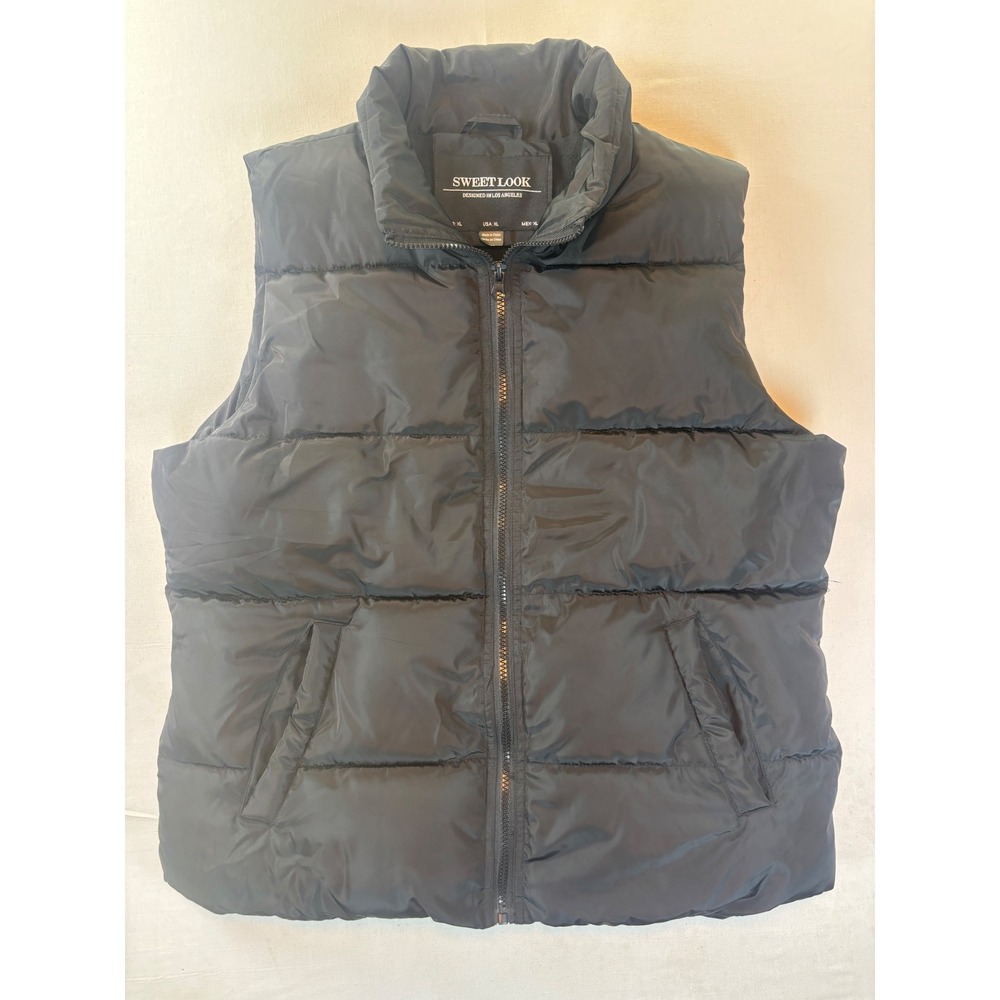 Sweet Look Black Puffer Vest Fleece Lined Quilted Full Zip SL-VEST-5006 XL